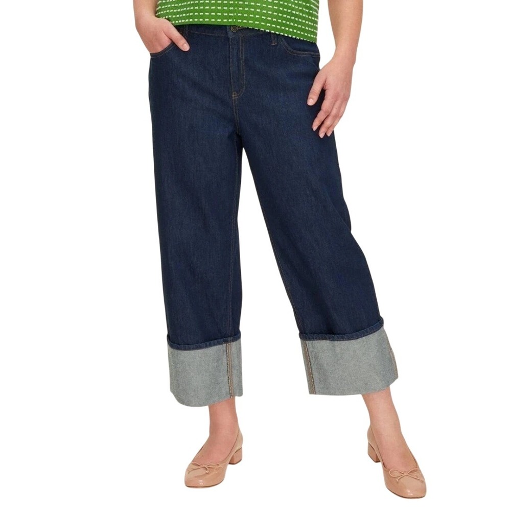 Kate Spade Women's Blue Cuffed Wide Leg Straight Denim Jeans Size 8
